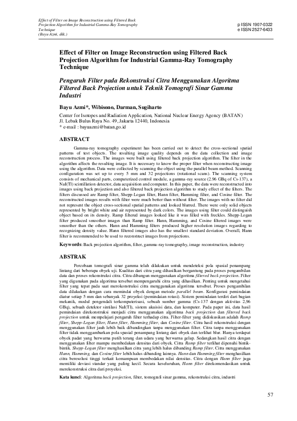 (PDF) Effect of Filter on Image Reconstruction using Filtered Back ...