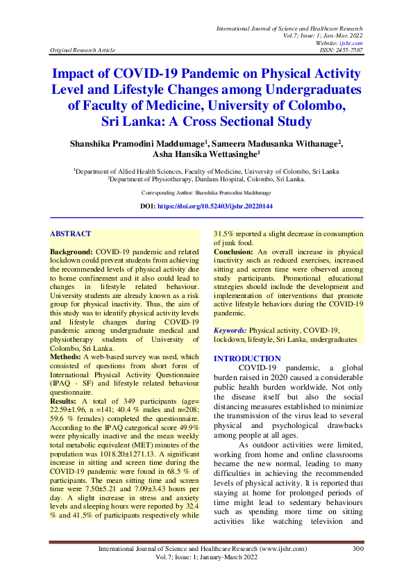 (PDF) Impact of COVID-19 Pandemic on Physical Activity Level and ...