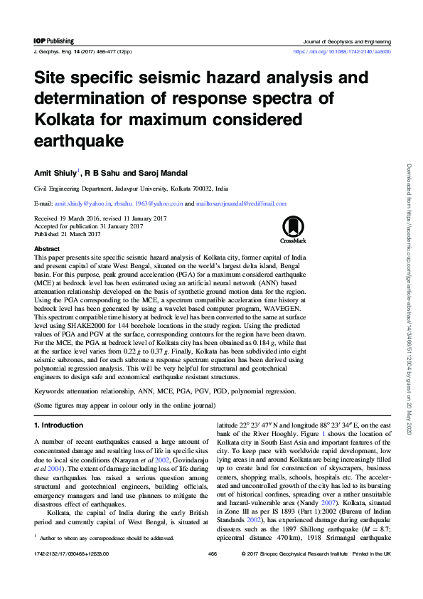 (PDF) Site specific seismic hazard analysis and determination of ...