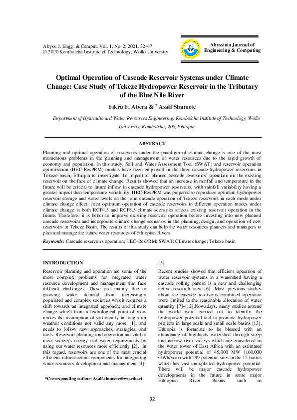 (PDF) Optimal Operation of Cascade Reservoir Systems under Climate ...