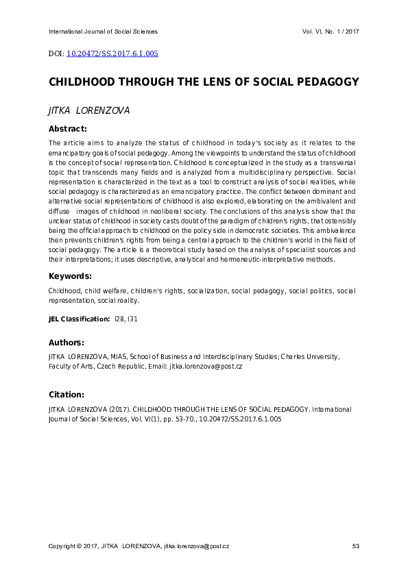 (PDF) Childhood Through the Lens of Social Pedagogy