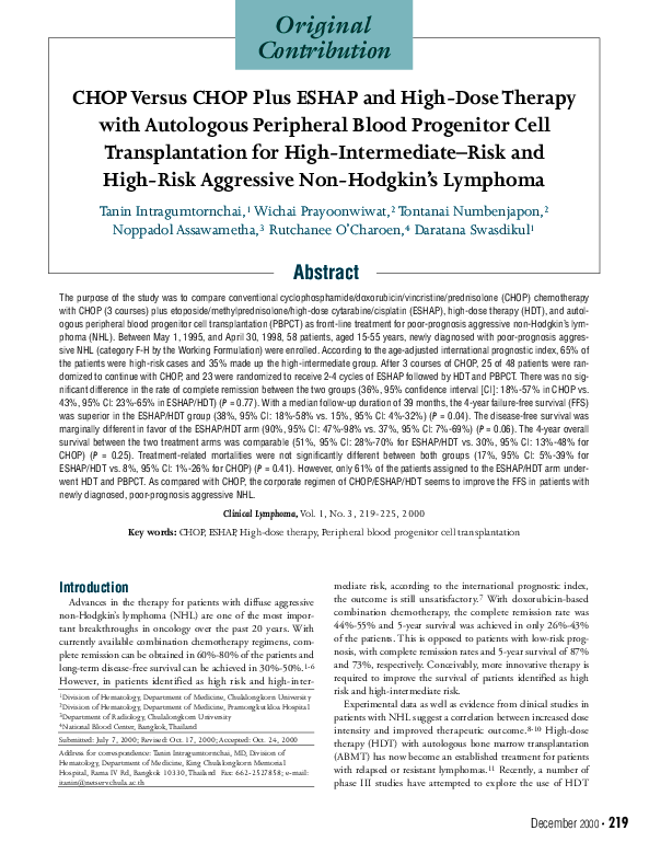 (PDF) CHOP Versus CHOP Plus ESHAP and High-Dose Therapy with Autologous ...