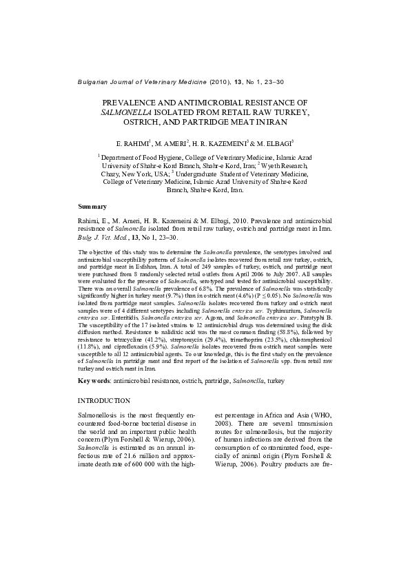 (PDF) Prevalence and antimicrobial resistance of Salmonella isolated ...