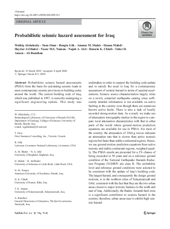 (PDF) Probabilistic seismic hazard assessment for Indore city and ...