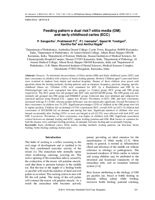 (PDF) Feeding pattern a dual risk? otitis media (OM) and early ...