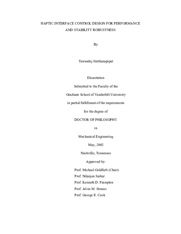 (PDF) Haptic Interface Control Design for Performance and Stability ...