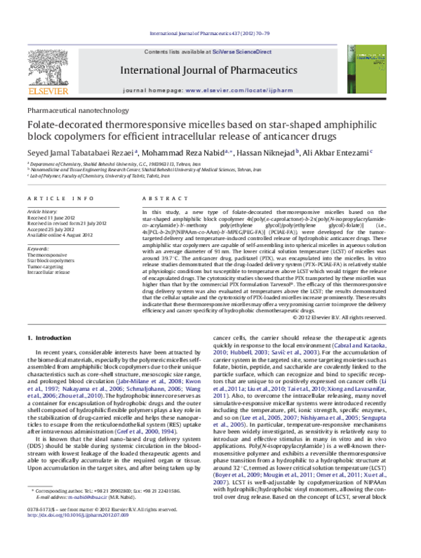 (PDF) Folate-decorated thermoresponsive micelles based on star-shaped ...