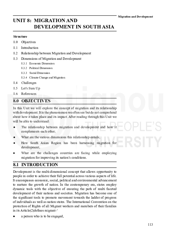 (PDF) UNIT 8: MIGRATION AND DEVElOPMENT IN SOUTH ASIA