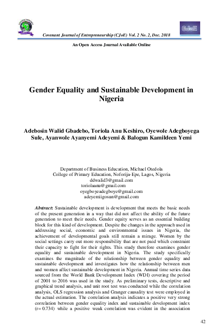 (PDF) Gender Equality and Sustainable Development in Nigeria