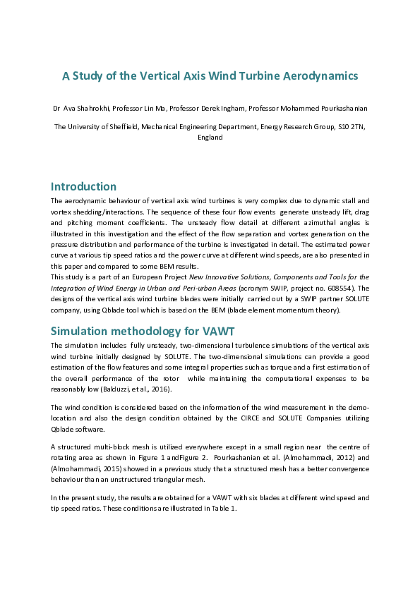 (PDF) A Study of the Vertical Axis Wind Turbine Aerodynamics