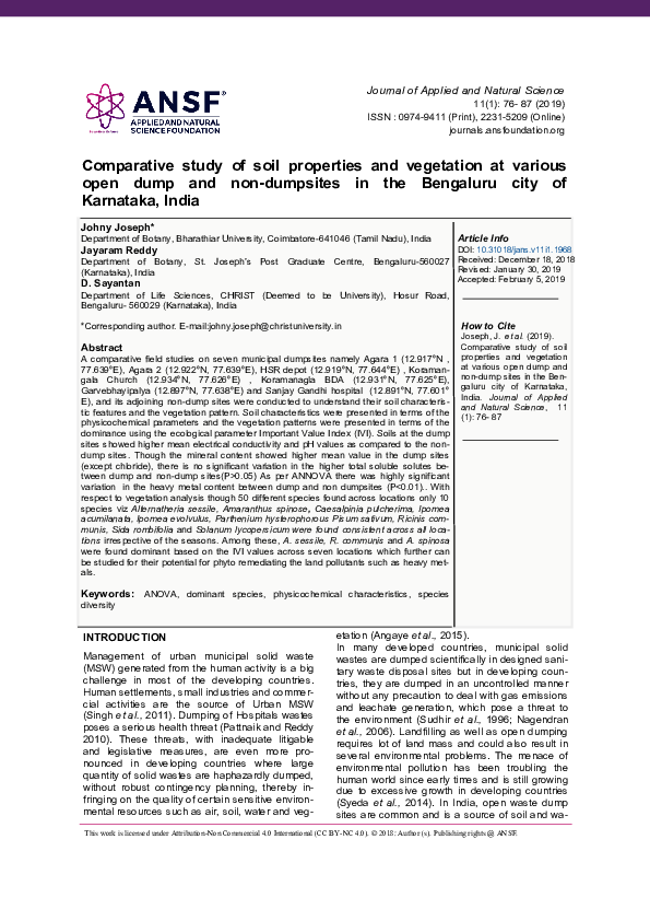 (PDF) Comparative study of soil properties and vegetation at various ...
