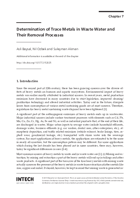 (PDF) Determination of Trace Metals in Waste Water and Their Removal ...