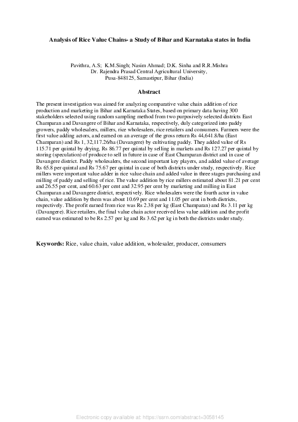(PDF) Analysis of Rice Value Chains - A Study of Bihar and Karnataka ...