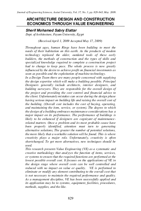 (PDF) Architecture Design and Construction Economicsthrough Value ...