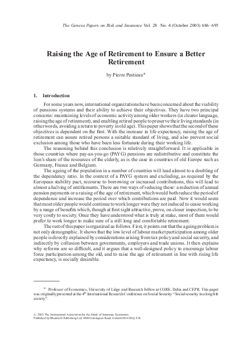 (PDF) Raising Retirement Age for Pension Viability