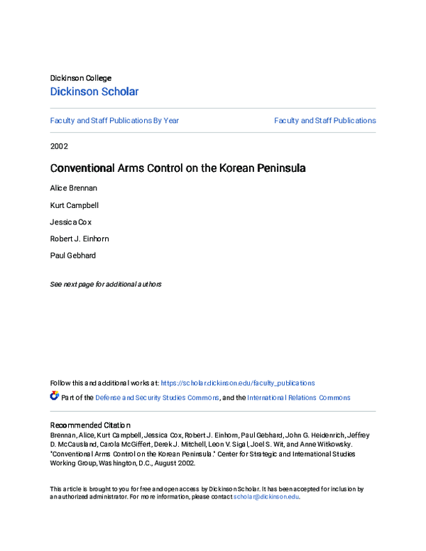 (PDF) Conventional Arms Control on the Korean Peninsula | paul gebhard ...