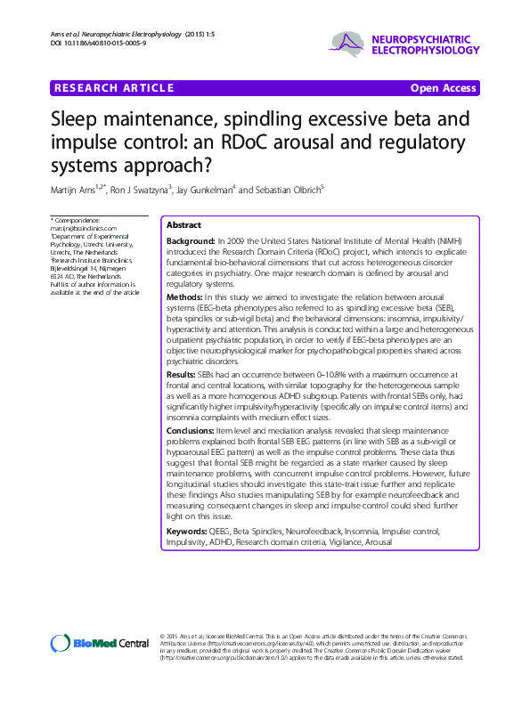 (PDF) Sleep maintenance, spindling excessive beta and impulse control