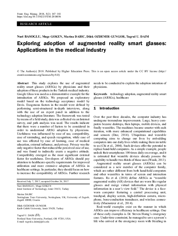 (PDF) Exploring adoption of augmented reality smart glasses ...