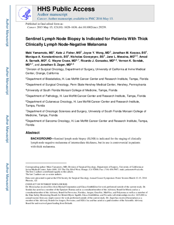 (PDF) Sentinel lymph node biopsy is indicated for patients with thick ...
