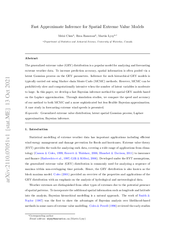 (PDF) Fast Approximate Inference for Spatial Extreme Value Models