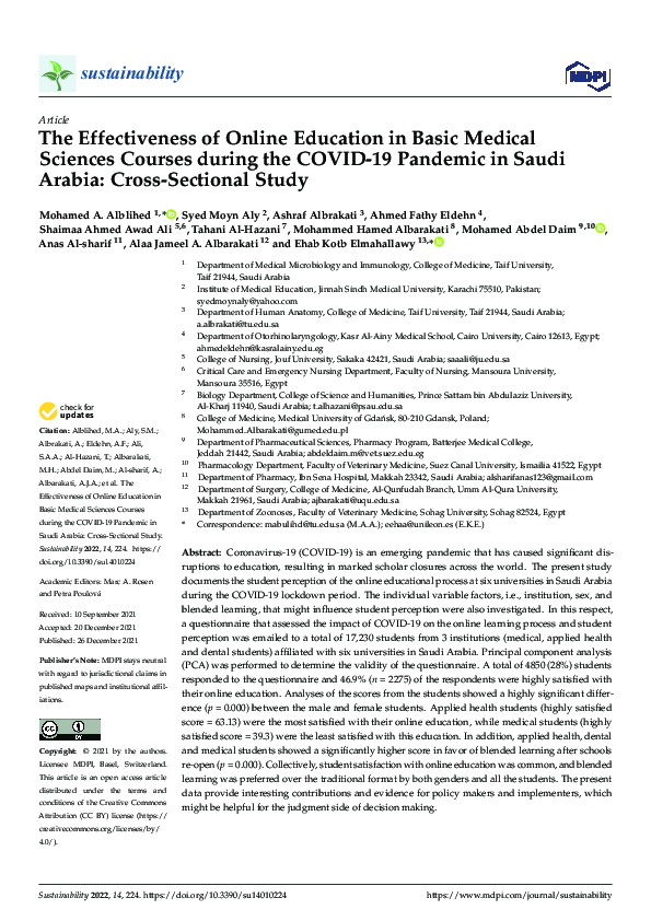 (PDF) The Effectiveness of Online Education in Basic Medical Sciences