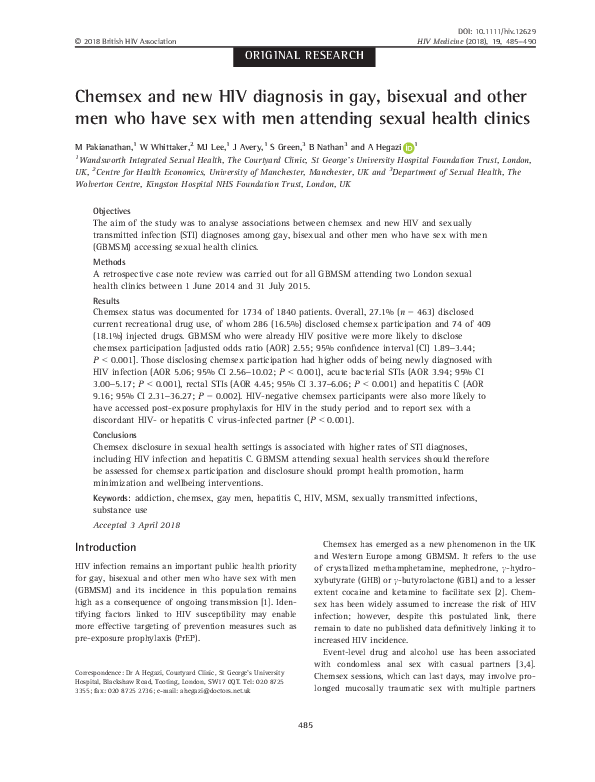 (PDF) Chemsex and new HIV diagnosis in gay, bisexual and other men who ...