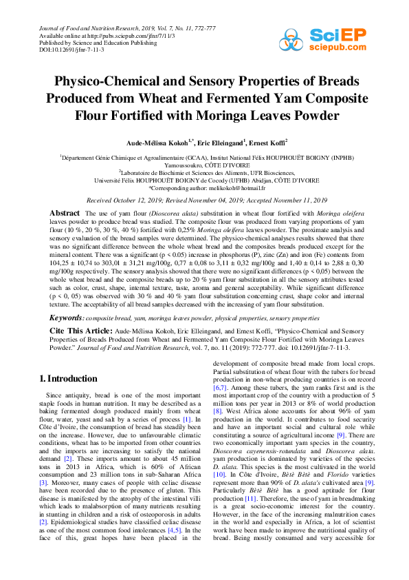 (PDF) Physico-Chemical and Sensory Properties of Breads Produced from ...
