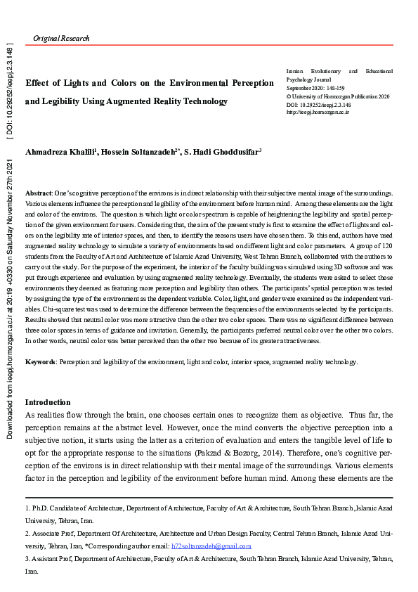 (PDF) Effect of Lights and Colors on the Environmental Perception and ...