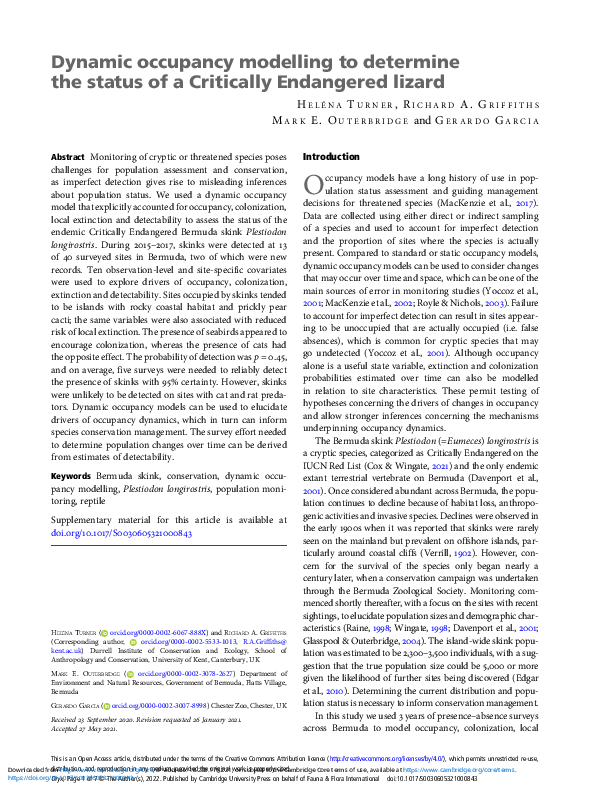 (PDF) Dynamic occupancy modelling to determine the status of a ...