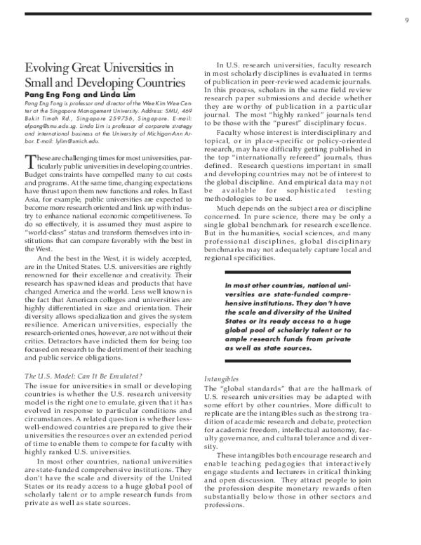 (PDF) Evolving Great Universities in Small and Developing Countries
