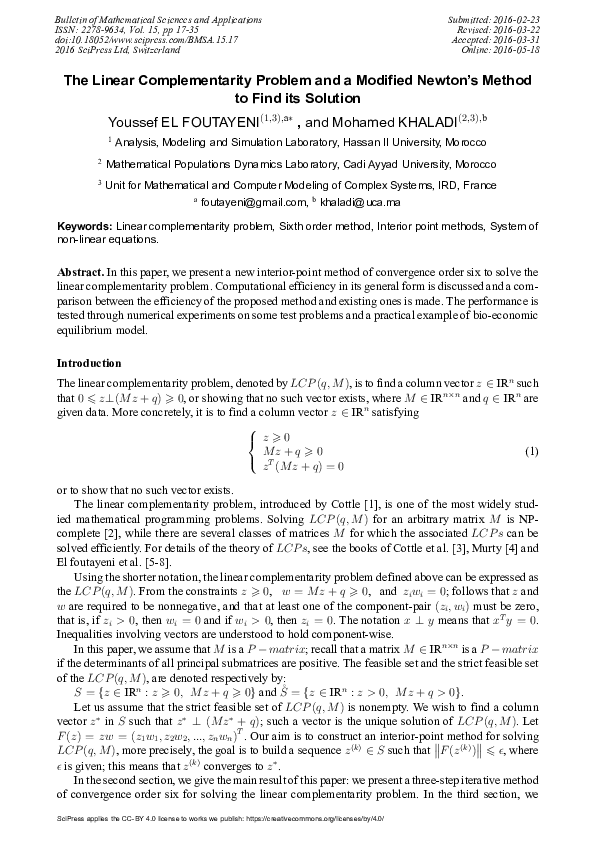 (PDF) The Linear Complementarity Problem and a Modified Newton's Method