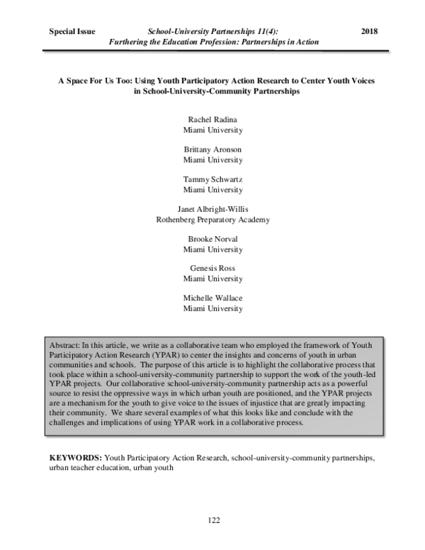 (PDF) A Space For Us Too: Using Youth Participatory Action Research to ...