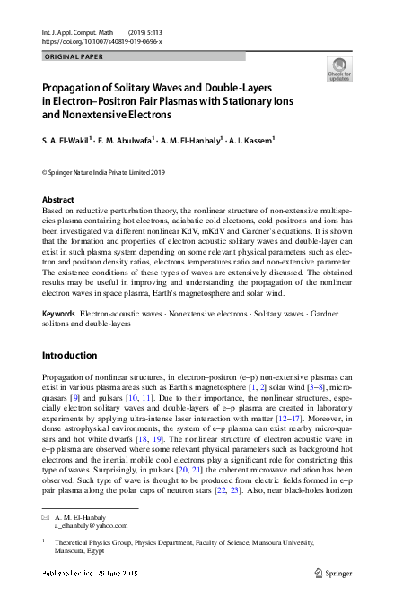(PDF) Propagation of Solitary Waves and Double-Layers in Electron ...