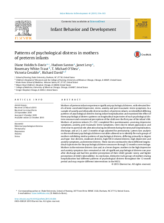 (PDF) Patterns of psychological distress in mothers of preterm infants