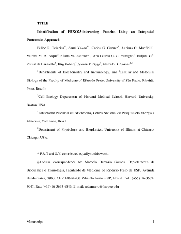 Identification of FBXO25-interacting proteins using an integrated proteomics approach