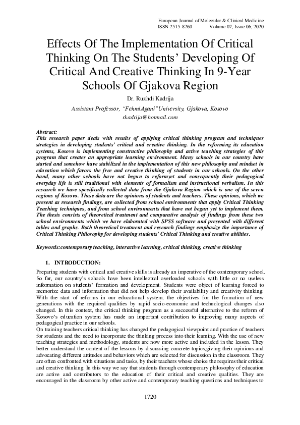 (PDF) Effects Of The Implementation Of Critical Thinking On The ...