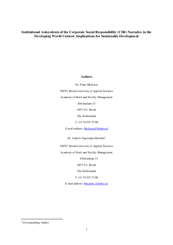 (PDF) Institutional Antecedents of the Corporate Social Responsibility ...