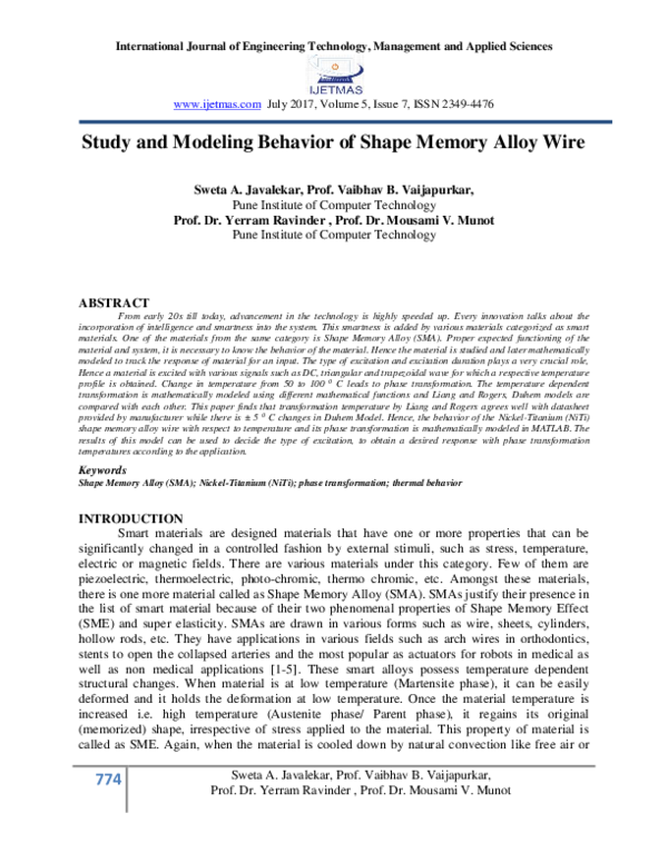 (PDF) Study and Modeling Behavior of Shape Memory Alloy Wire