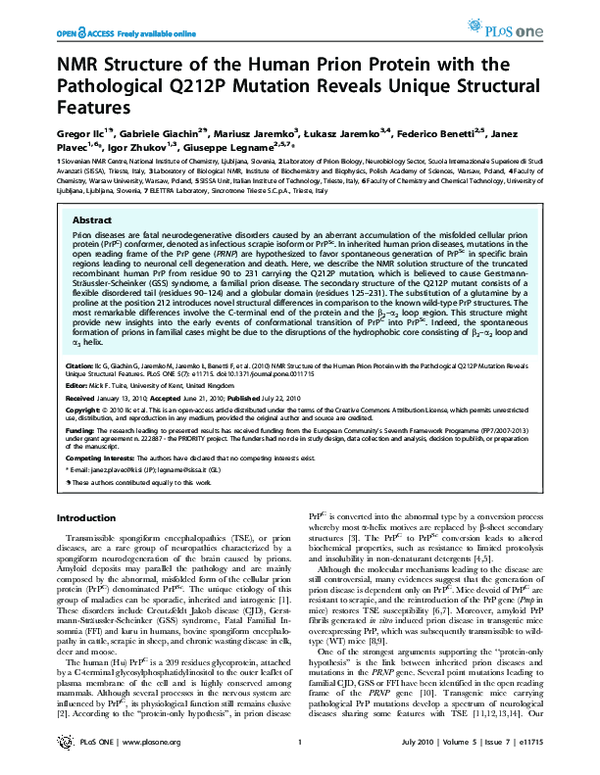 (PDF) NMR Structure of the Human Prion Protein with the Pathological ...