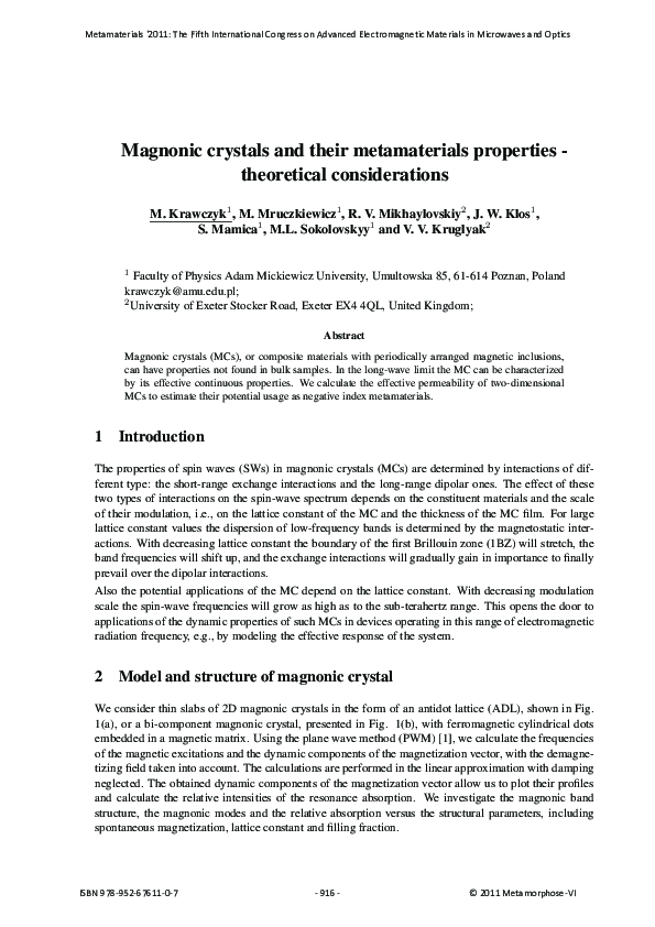 (PDF) Magnonic band structures in two-dimensional bi-component magnonic ...