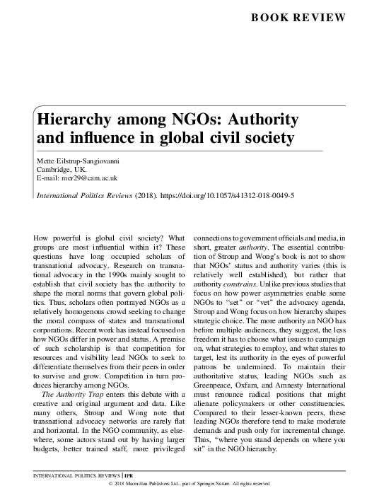 (PDF) Hierarchy among NGOs: Authority and influence in global civil society