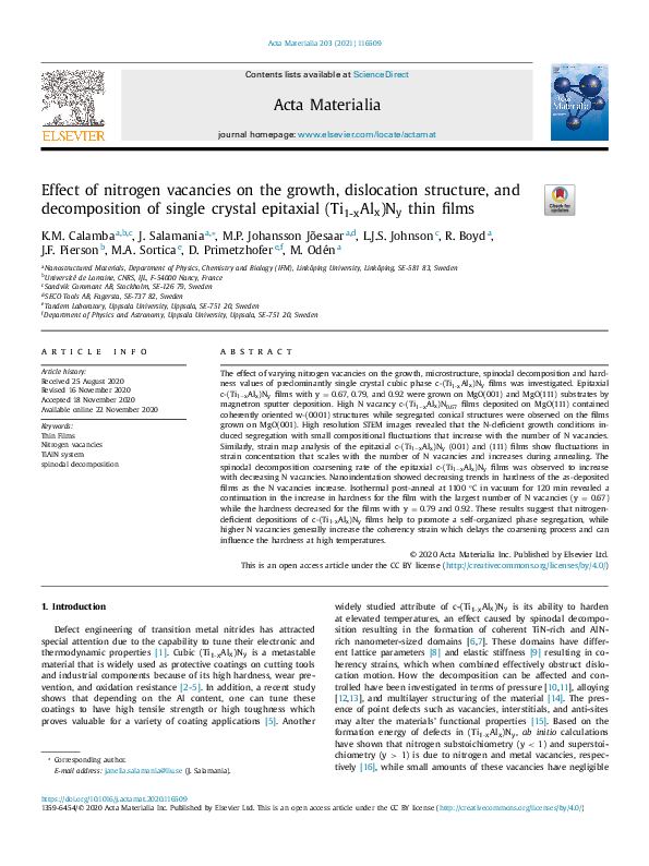 (PDF) Effect of nitrogen vacancies on the growth, dislocation structure ...