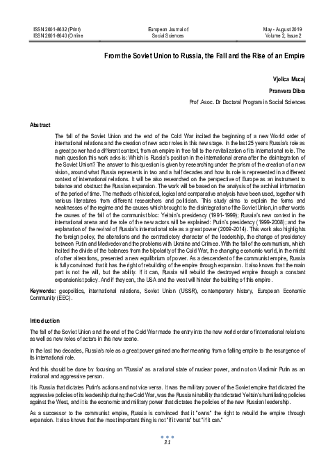 (PDF) From the Soviet Union to Russia, the Fall and the Rise of an Empire