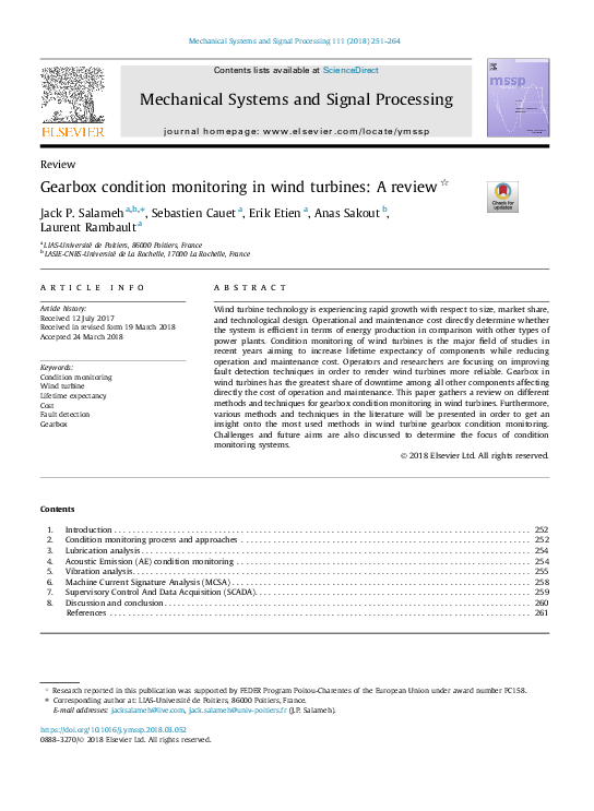 (PDF) Gearbox condition monitoring in wind turbines: A review
