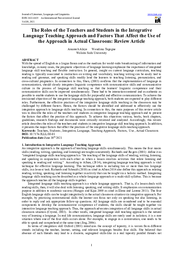 (PDF) The Roles of the Teachers and Students in the Integrative ...