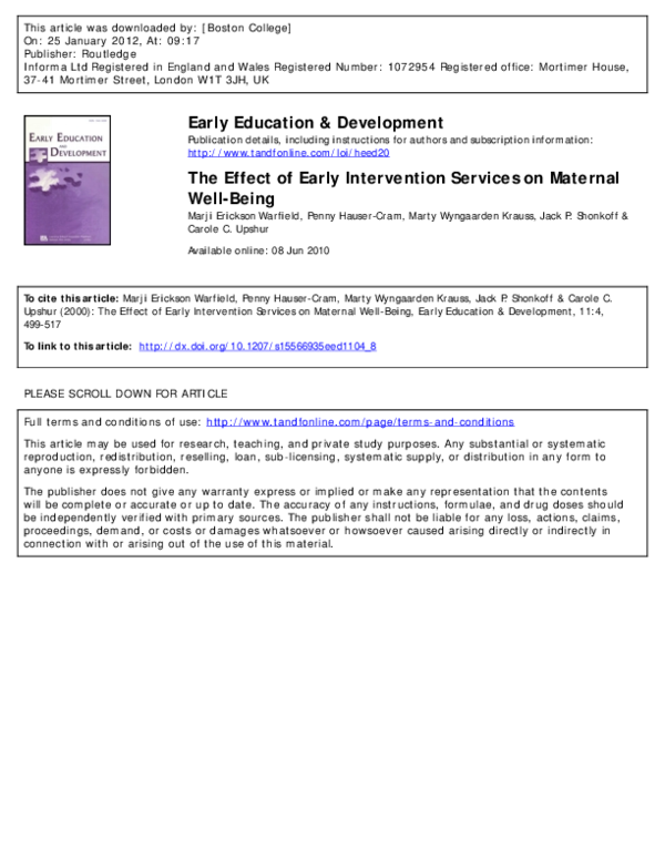 (PDF) The Effect of Early Intervention Services on Maternal Well-Being