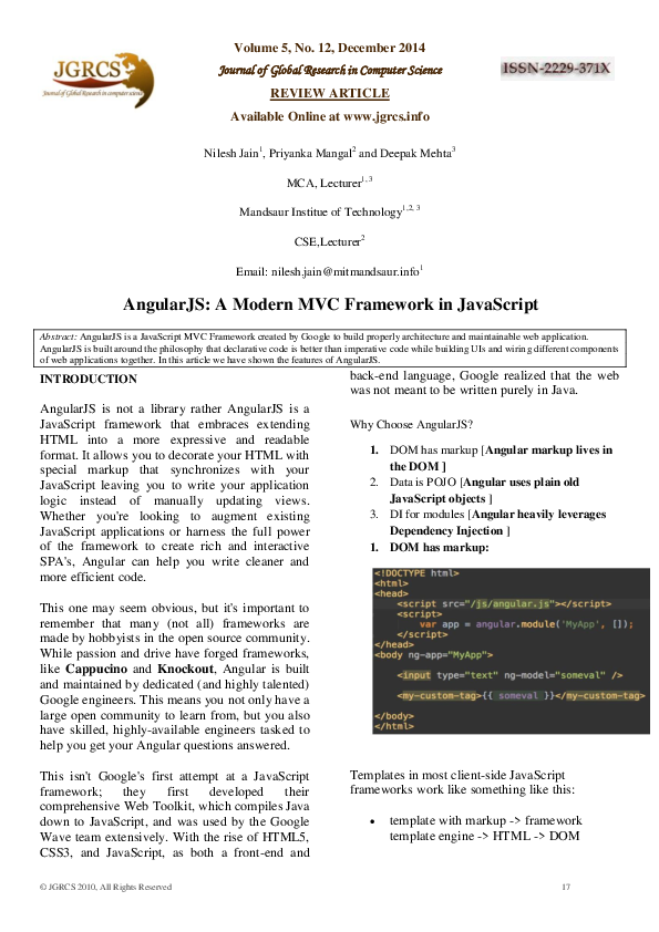 (PDF) AngularJS: A Modern MVC Framework in JavaScript