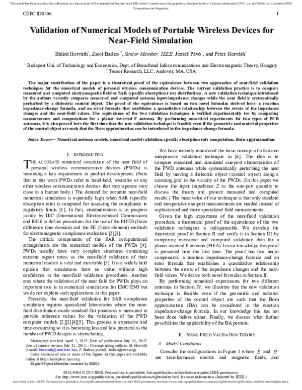 (PDF) Validation of numerical models of portable wireless devices for ...
