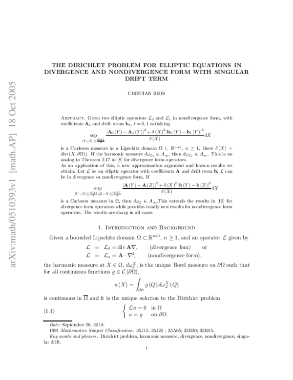 (PDF) The Dirichlet problem for elliptic equations in divergence and ...