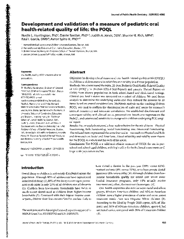 (PDF) Development and validation of a measure of pediatric oral health ...